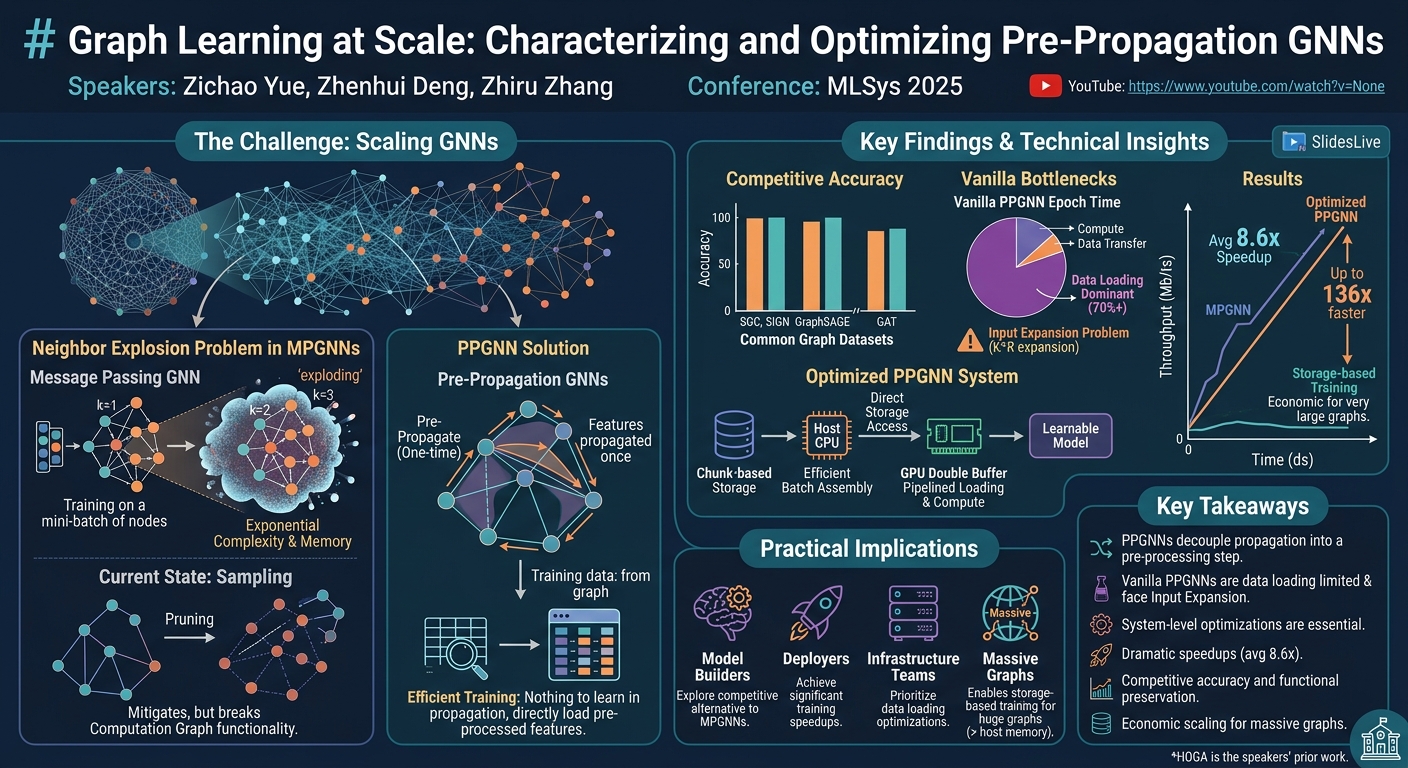 Visual summary for Graph Learning at Scale: Characterizing and Optimizing Pre-Propagation GNNs by Zichao Yue, Chenhui Deng, Zhiru Zhang