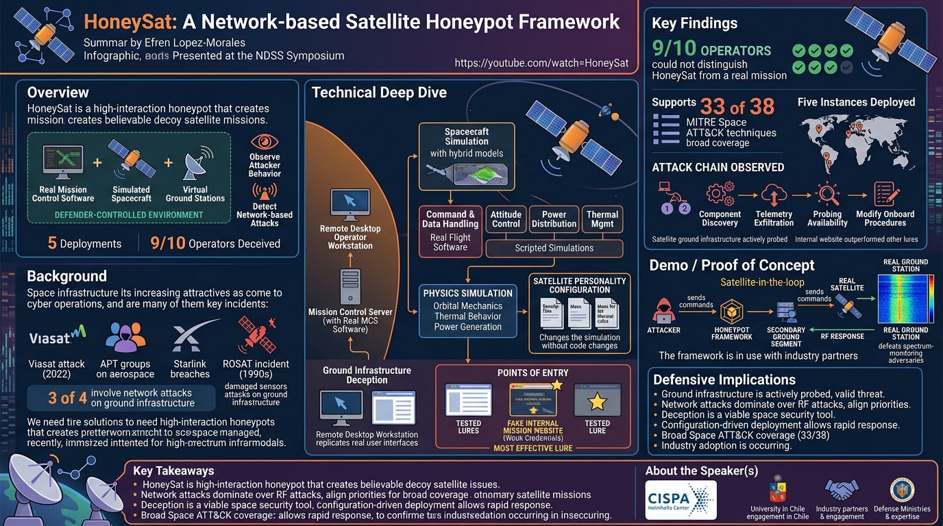 Visual summary for HoneySat: A Network-based Satellite Honeypot Framework by Efrén López-Morales
