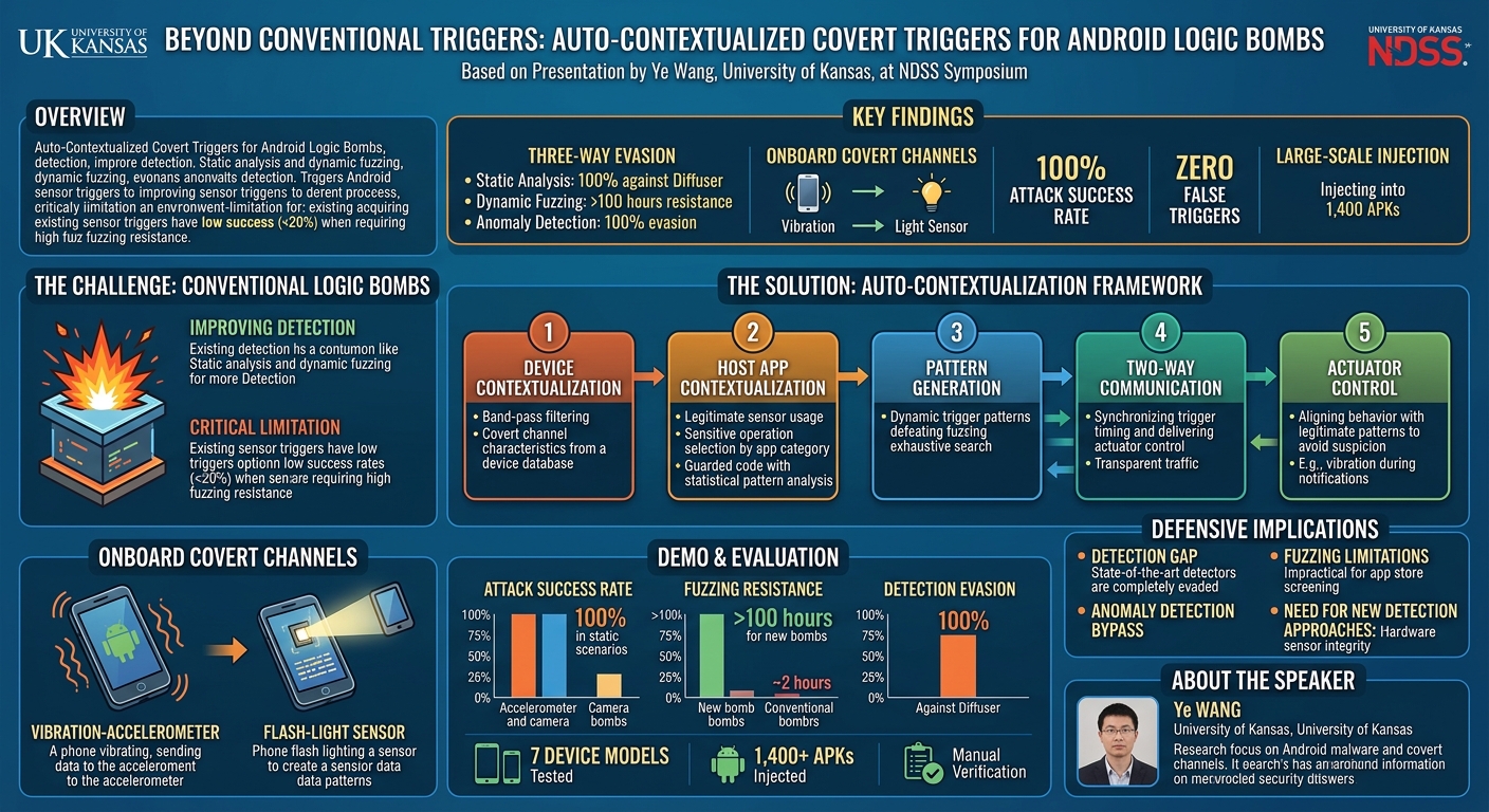 Visual summary for Beyond Conventional Triggers: Auto-Contextualized Covert Triggers for Android Logic Bombs by Ye Wang