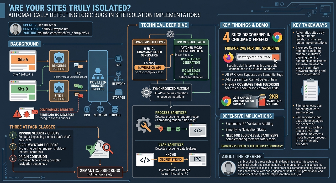 Visual summary for Are your Sites Truly Isolated? Automatically Detecting Logic Bugs in Site Isolation Implementations by Jan Drescher