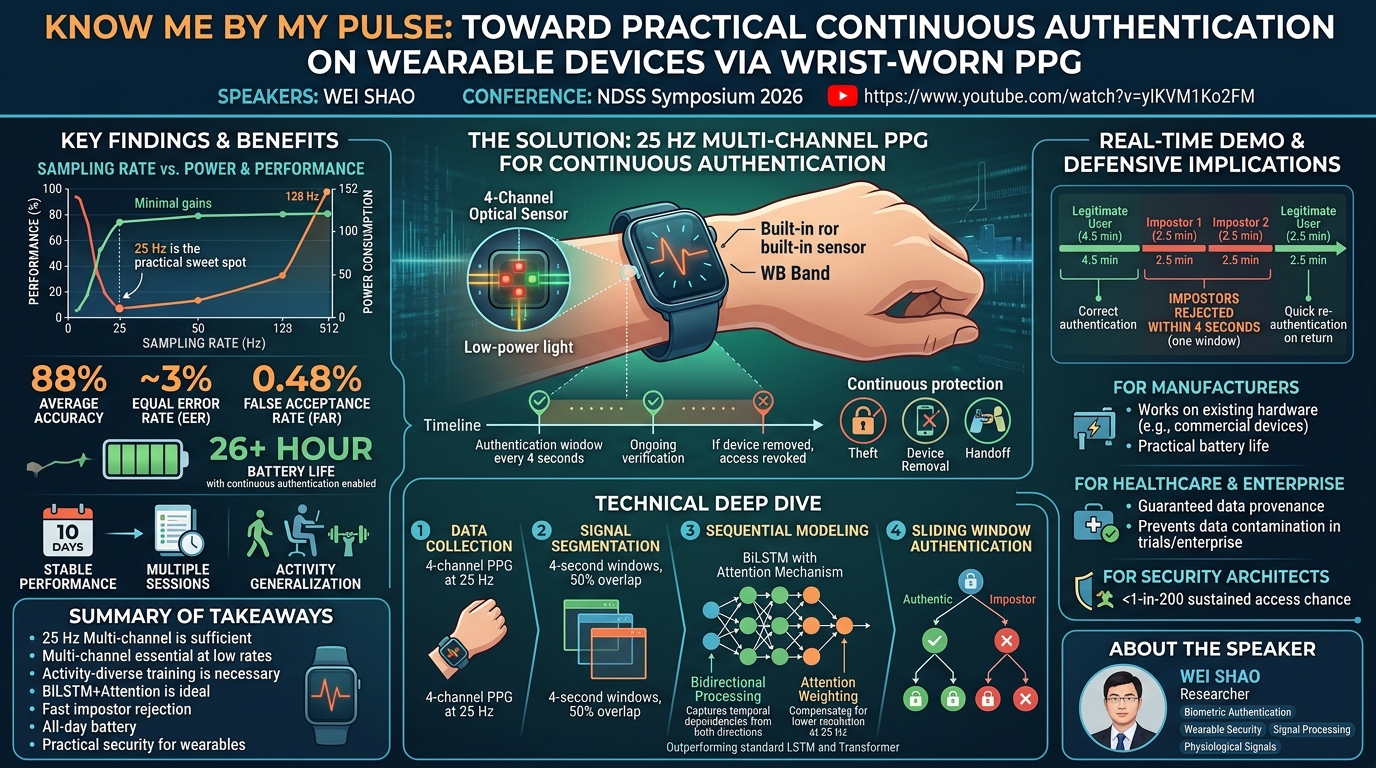 Visual summary for Know Me by My Pulse: Toward Practical Continuous Authentication on Wearable Devices via Wrist-Worn PPG by Wei Shao