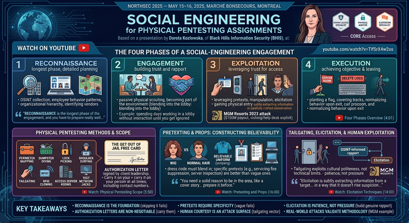 Visual summary for Social Engineering for Physical Pentesting Assignments by Dorota Kozlowska