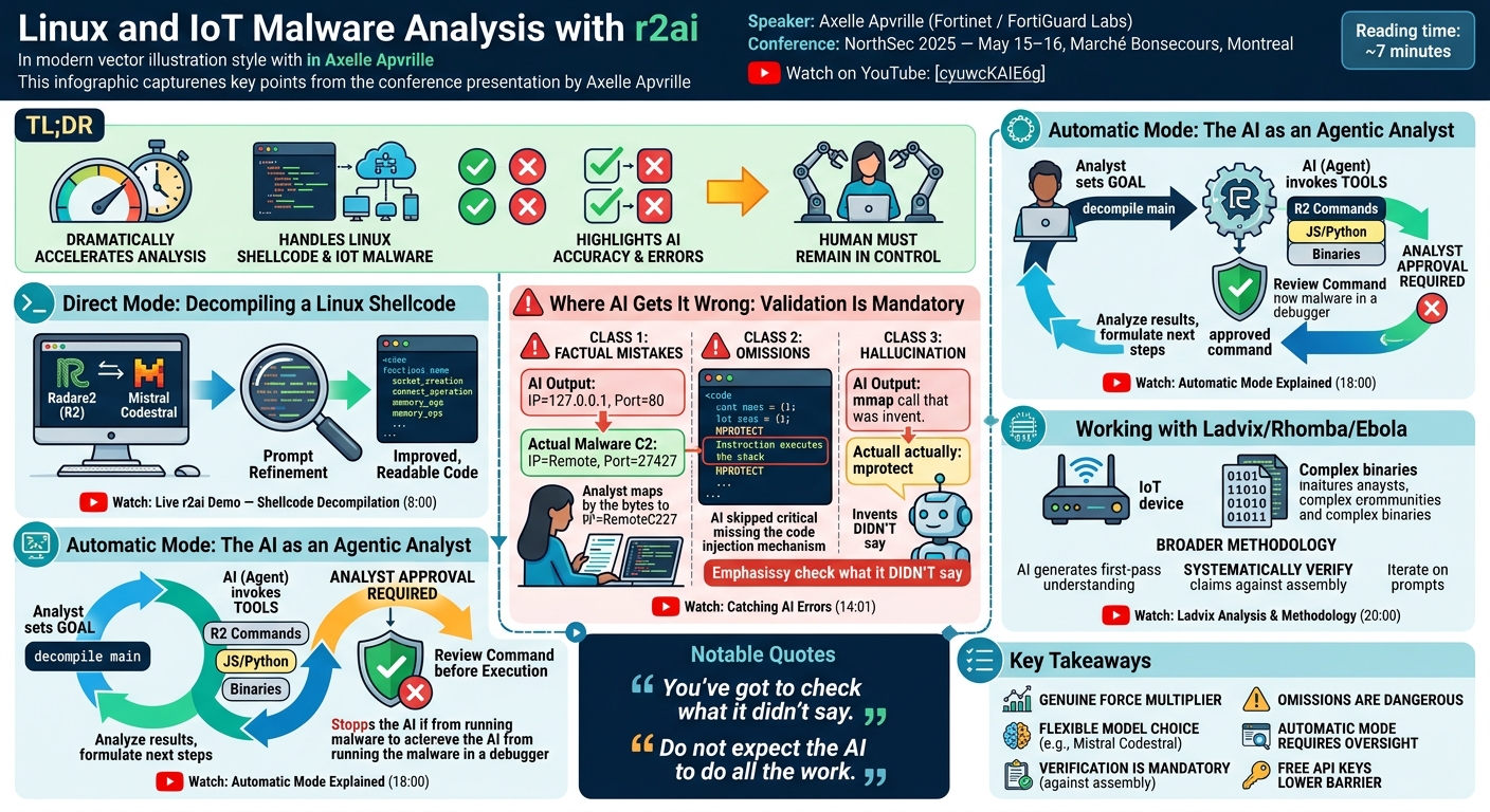 Visual summary for Linux and IoT malware analysis with r2ai by Axelle Apvrille