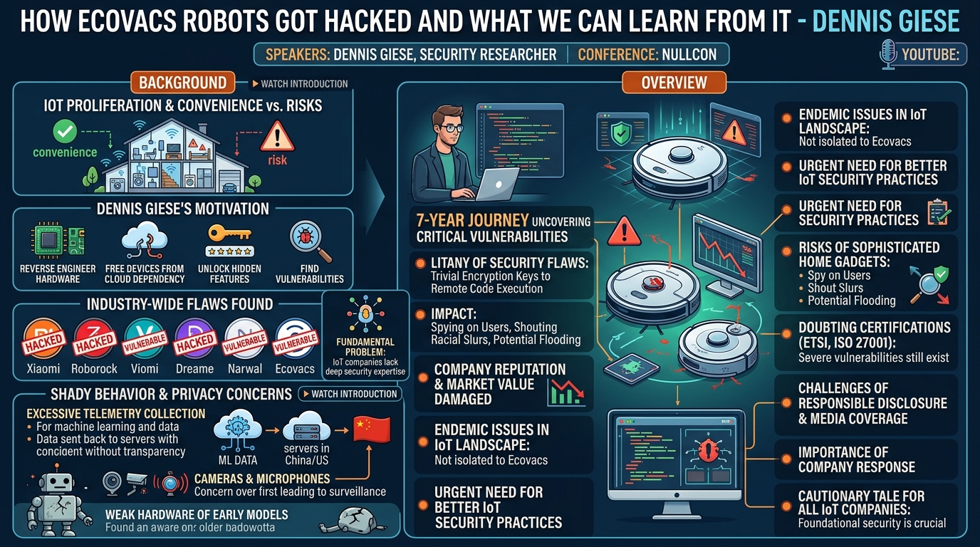 Visual summary for How Ecovacs Robots Got Hacked And What We Can Learn From It - Dennis Giese by Dennis Giese