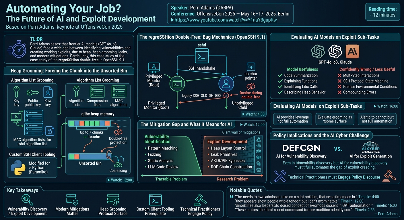 Visual summary for Automating Your Job? The Future of AI and Exploit Development by Perri Adams