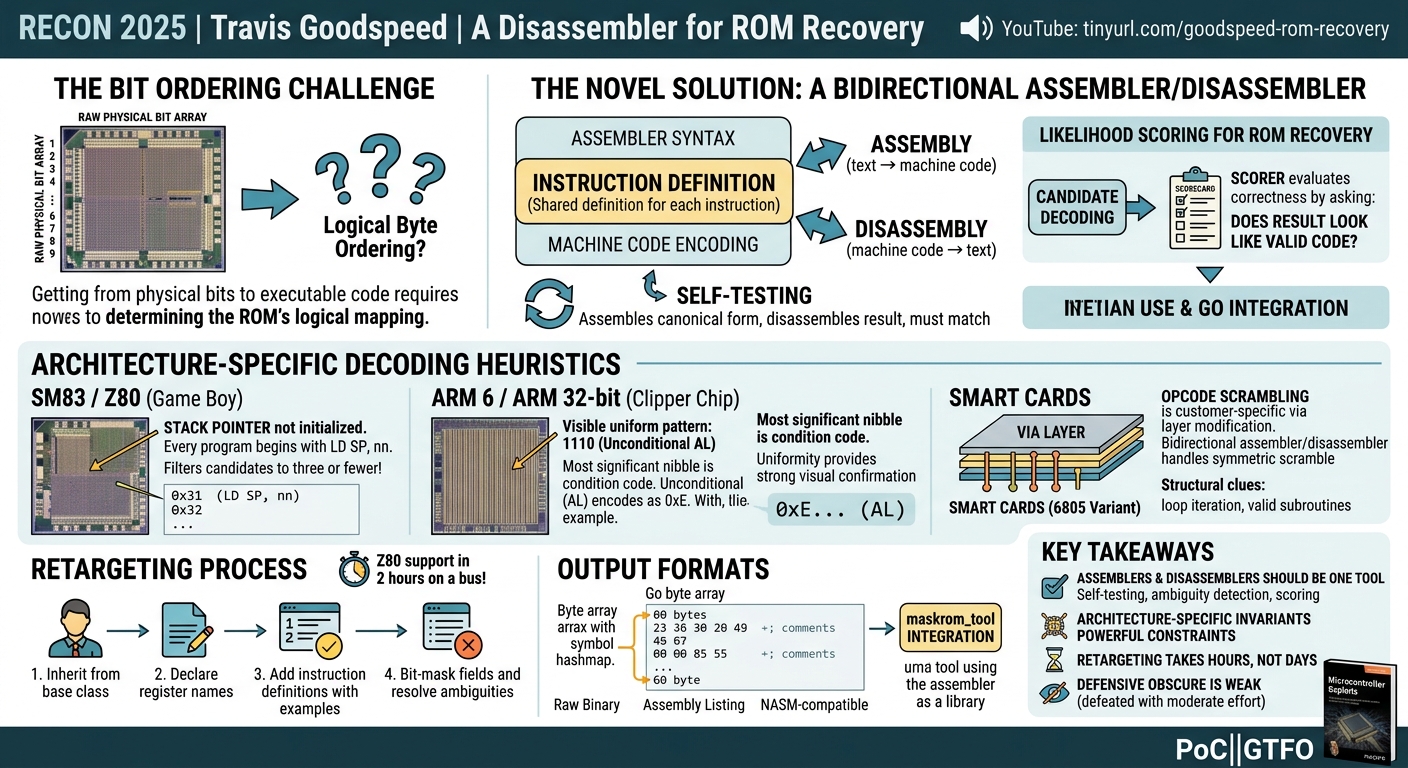 Visual summary for A Disassembler for ROM Recovery by Travis Goodspeed