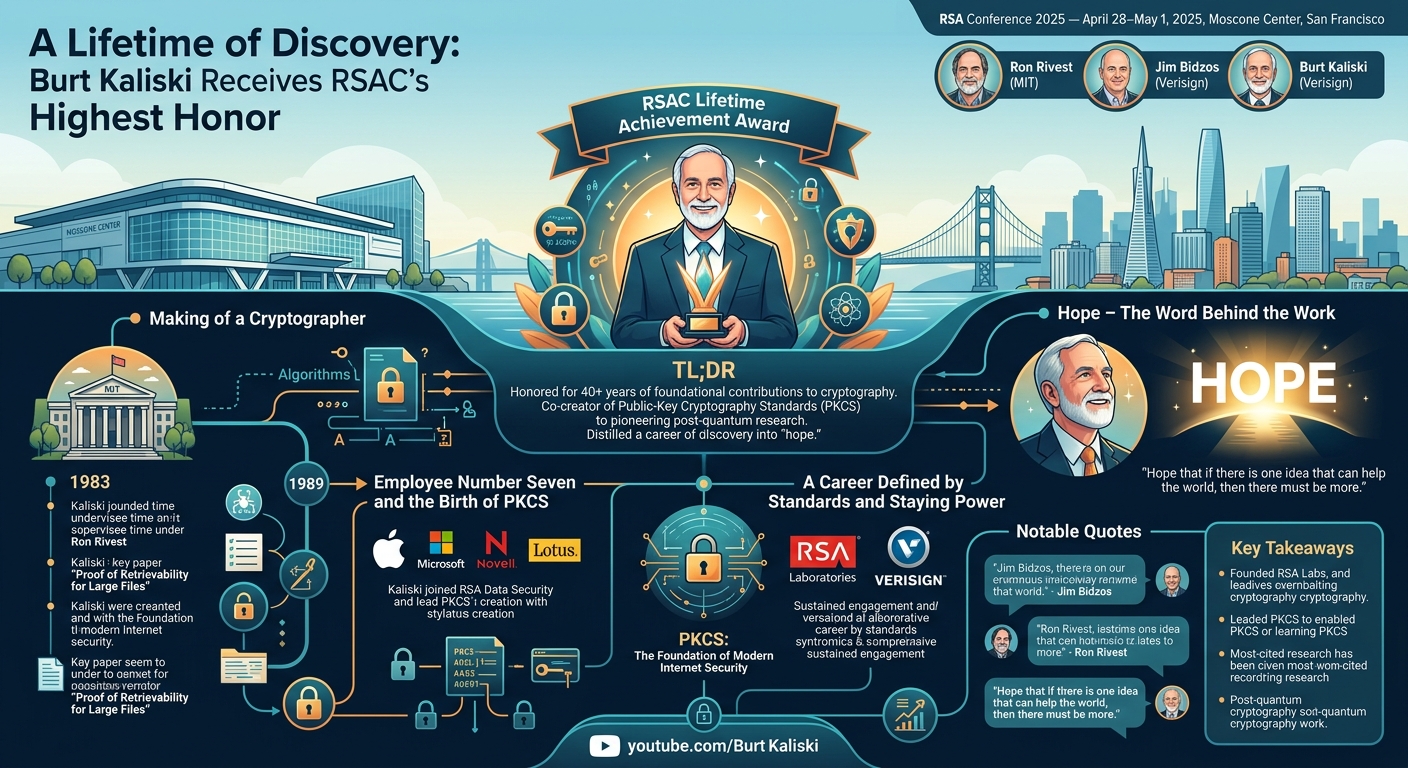 Visual summary for RSAC™ Conference Lifetime Achievement Award Presentation by Burt Kaliski, Ron Rivest, Jim Bidzos