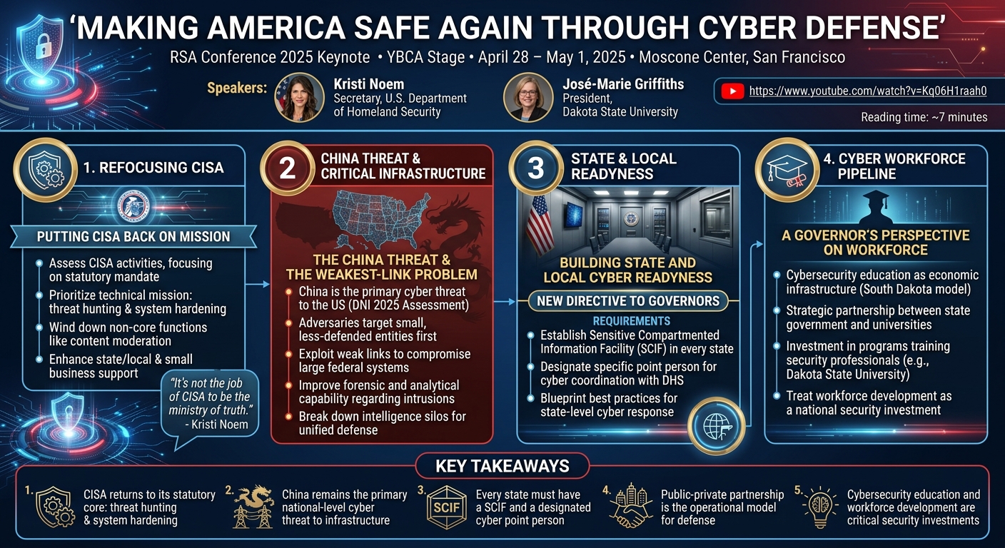 Visual summary for Making America Safe Again Through Cyber Defense by Kristi Noem, José-Marie Griffiths