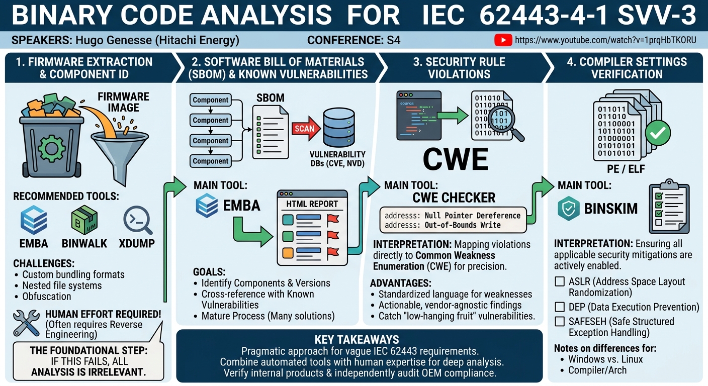 Visual summary for Binary Code Analysis for IEC 62443-4-1 SVV-3 by Hugo Genesse