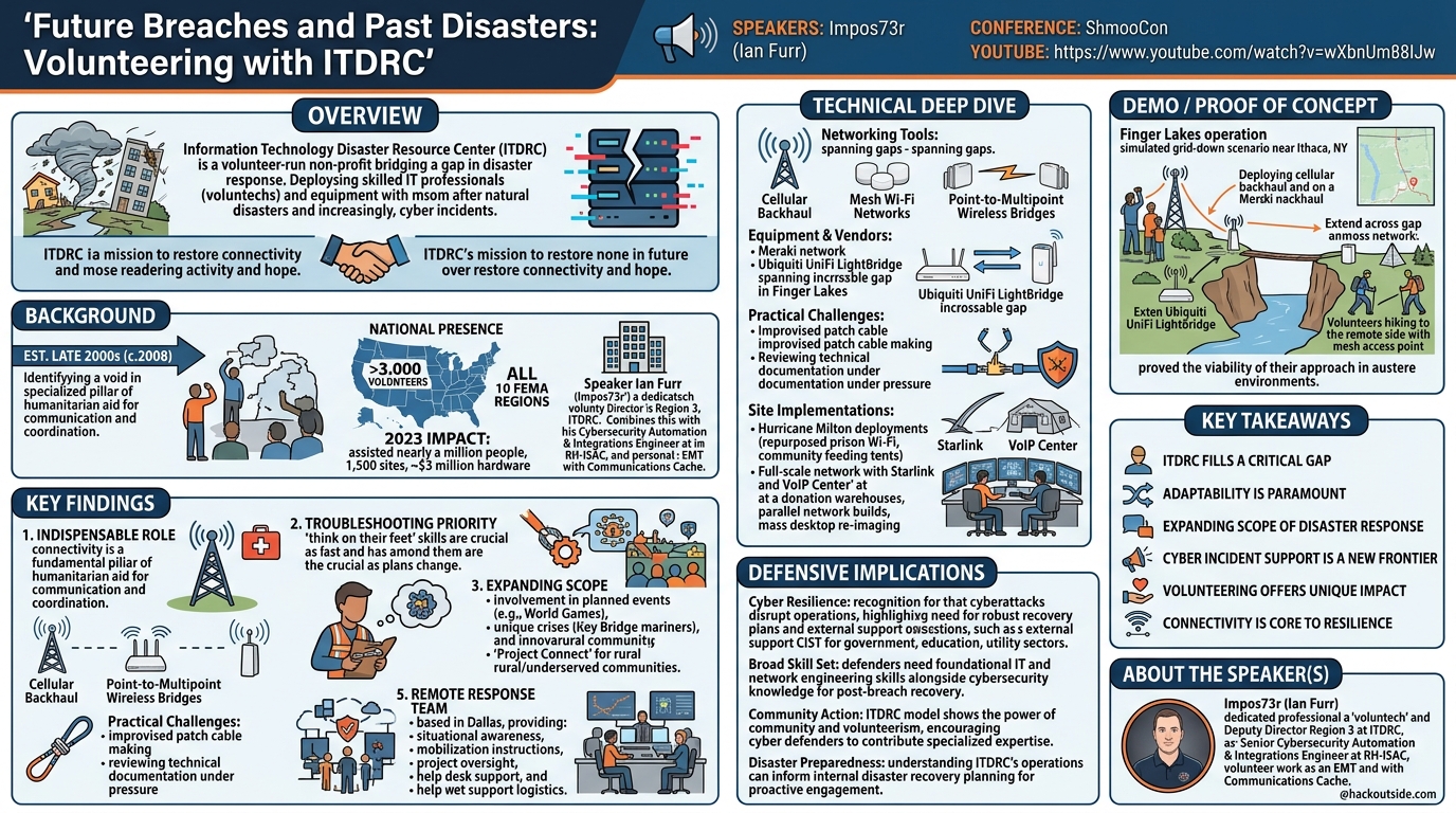Visual summary for Future Breaches and Past Disasters: Volunteering with ITDRC by Impos73r