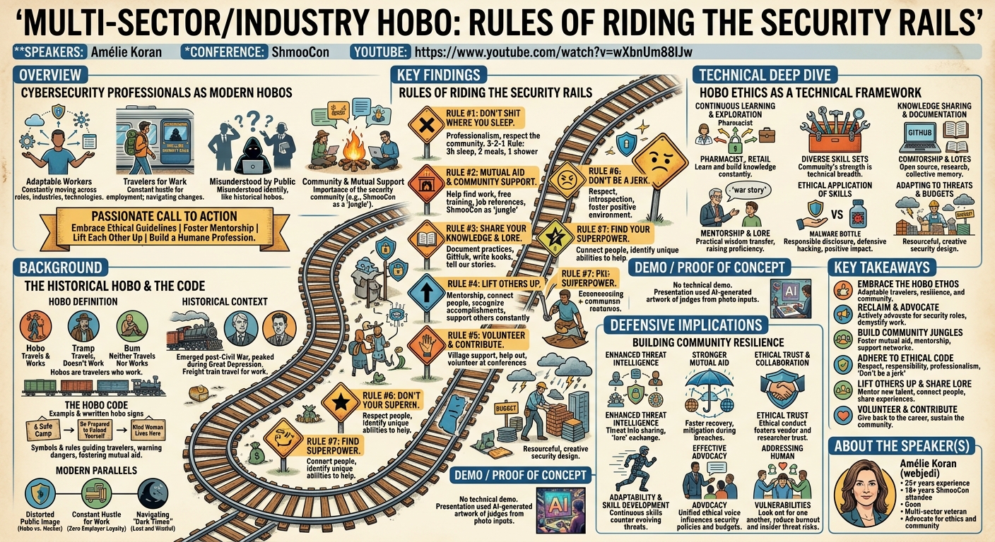 Visual summary for Multi-Sector/Industry Hobo: Rules of Riding the Security Rails by Amélie Koran