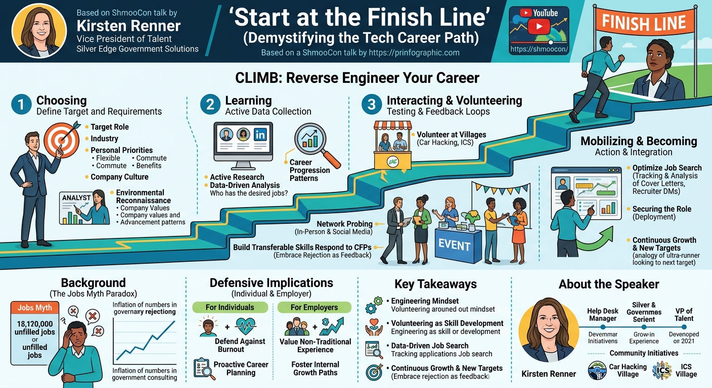 Visual summary for Start at the Finish Line (Demystifying the Tech Career Path) by Kirsten Renner