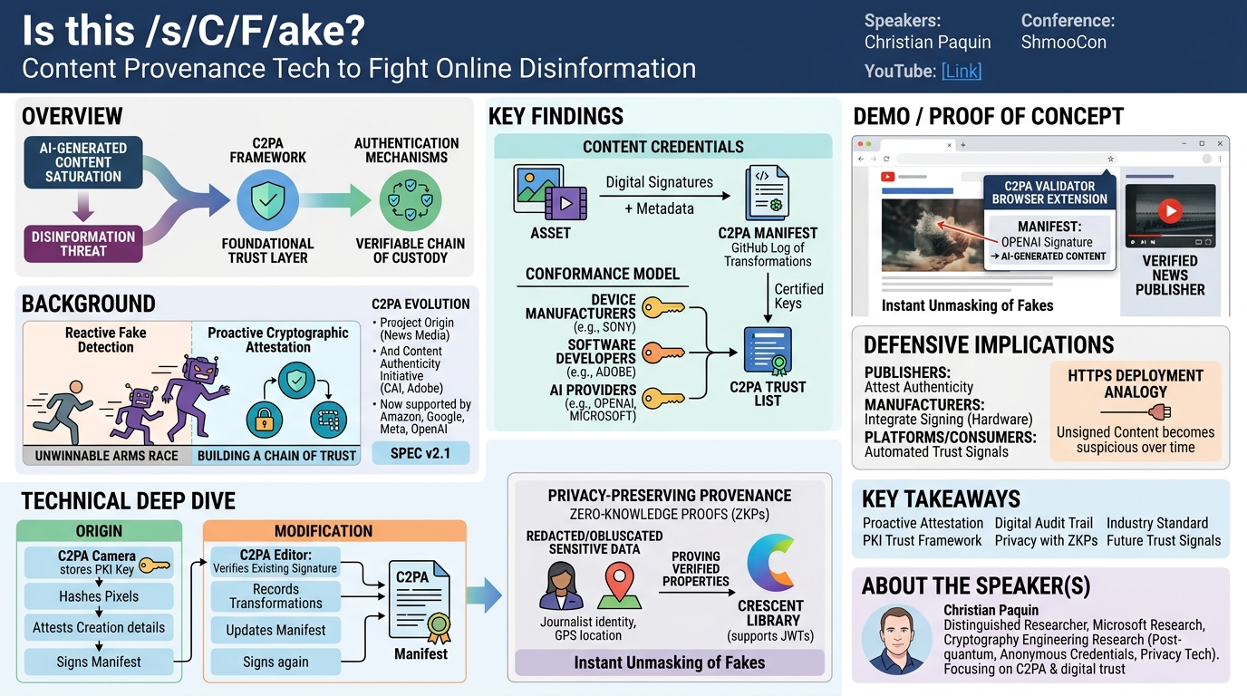 Visual summary for Is this /s/C/F/ake? Content Provenance Tech to Fight Online Disinformation by Christian Paquin