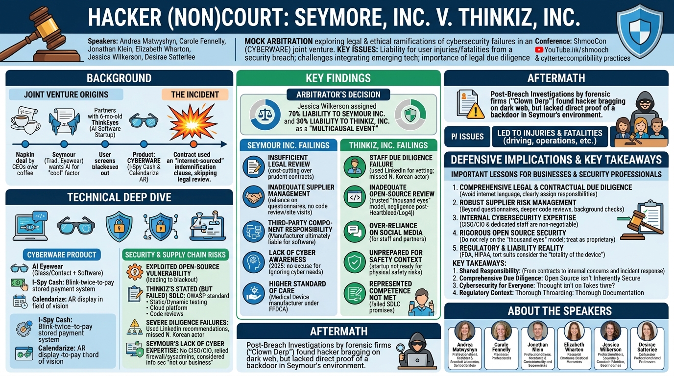 Visual summary for Hacker (Non)Court: Seymore, Inc. v. ThinkIz, Inc. by Andrea Matwyshyn, Carole Fennelly, Jonathan Klein, Elizabeth Wharton, Jessica Wilkerson, Desirae Satterlee