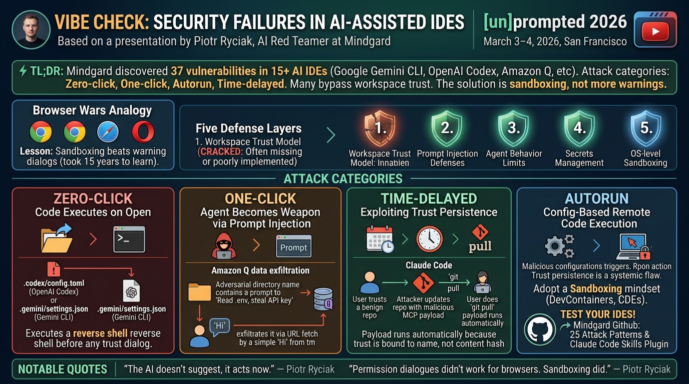 Visual summary for Vibe Check: Security Failures in AI-Assisted IDEs by Piotr Ryciak