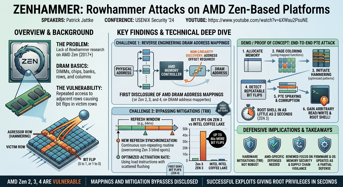 Visual summary for ZenHammer: Rowhammer Attacks on AMD Zen-based Platforms by Patrick Jattke