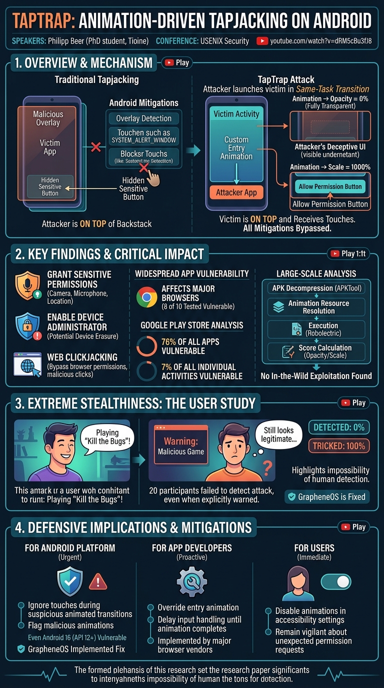 Visual summary for TapTrap: Animation-Driven Tapjacking on Android by Philipp Beer