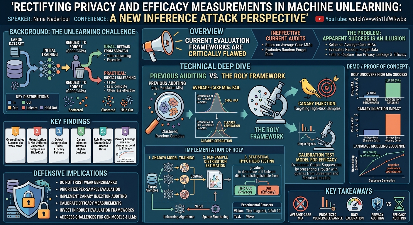 Visual summary for Rectifying Privacy and Efficacy Measurements in Machine Unlearning: A New Inference Attack Perspective by Nima Naderloui