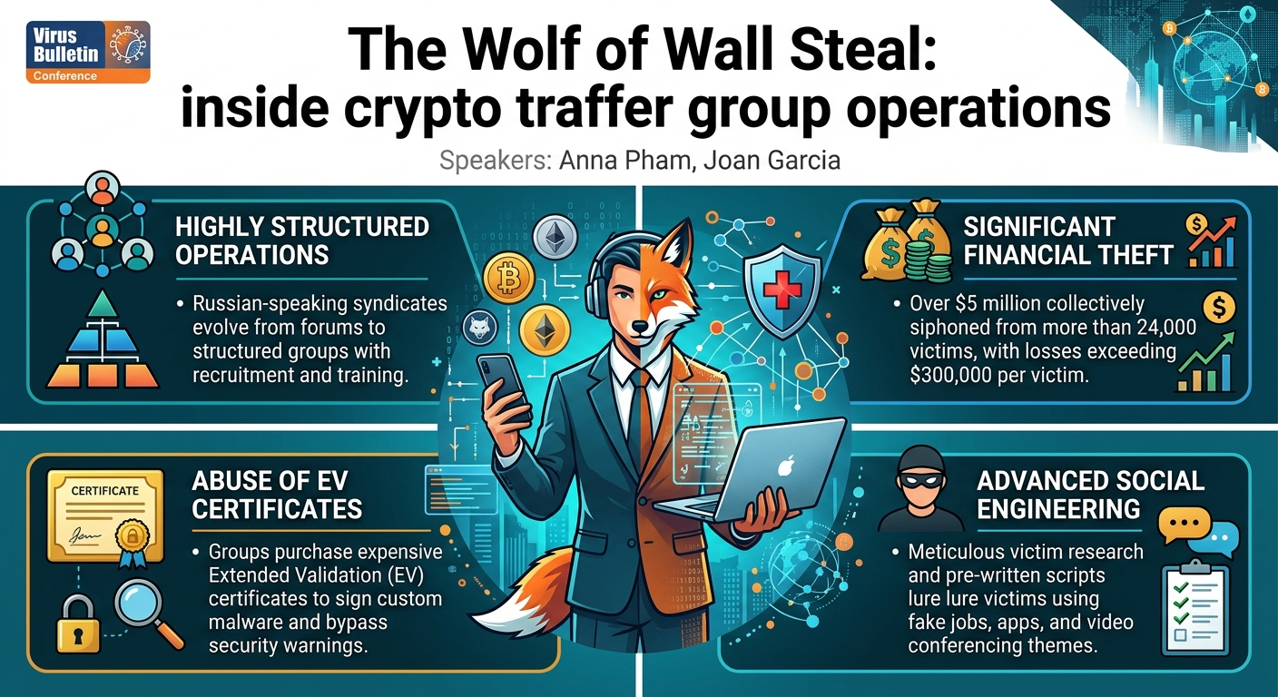 Visual summary for The Wolf of Wall Steal: inside crypto traffer group operations by Anna Pham, Joan Garcia