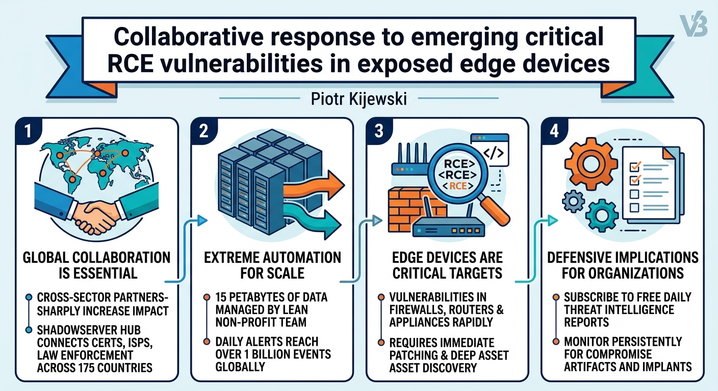 Visual summary for Collaborative response to emerging critical RCE vulnerabilities in exposed edge devices by Piotr Kijewski