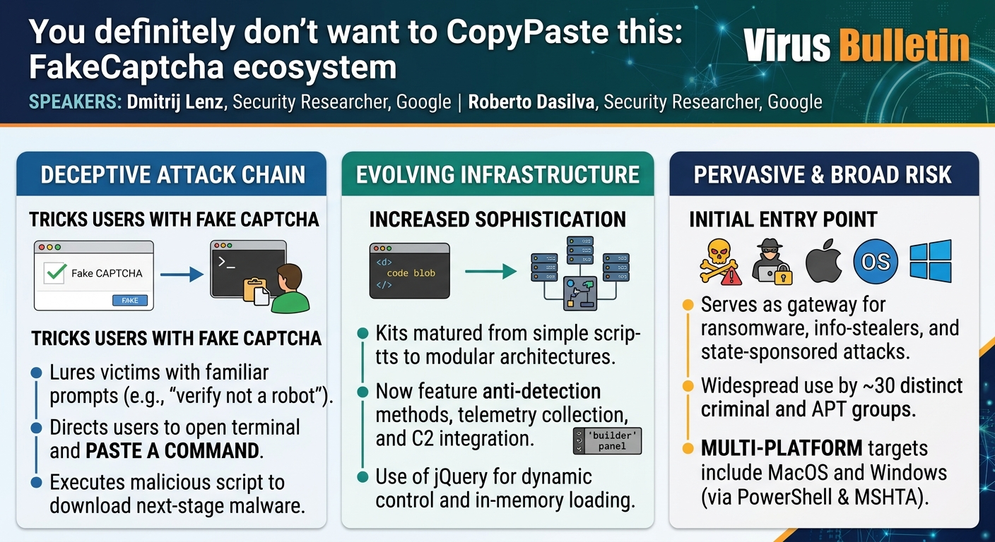 Visual summary for You definitely don't want to CopyPaste this: FakeCaptcha ecosystem by Dmitrij Lenz, Roberto Dasilva