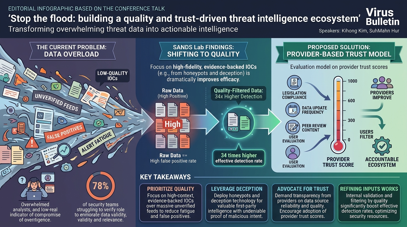 Visual summary for Stop the flood: building a quality and trust-driven threat intelligence ecosystem by Kihong Kim, SuhMahn Hur