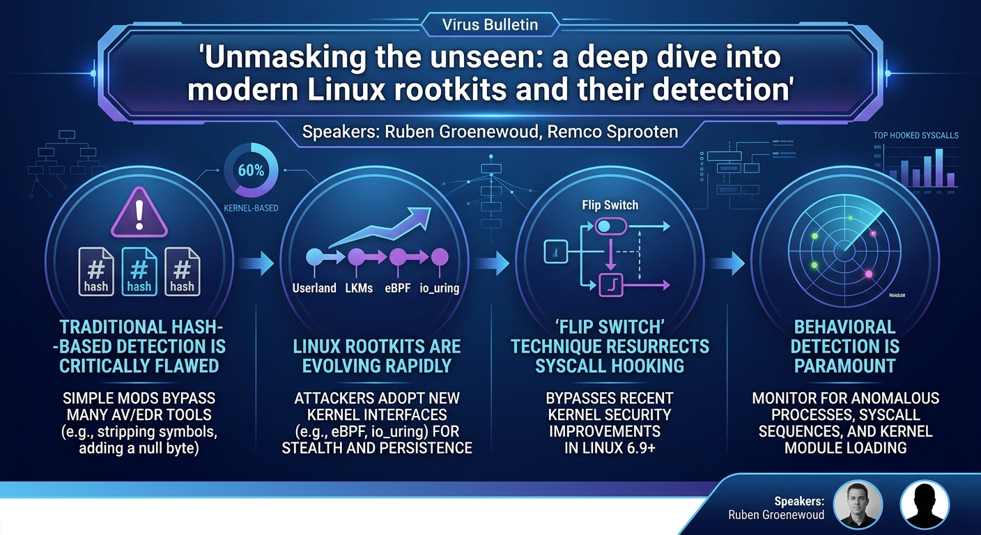 Visual summary for Unmasking the unseen: a deep dive into modern Linux rootkits and their detection by Ruben Groenewoud, Remco Sprooten