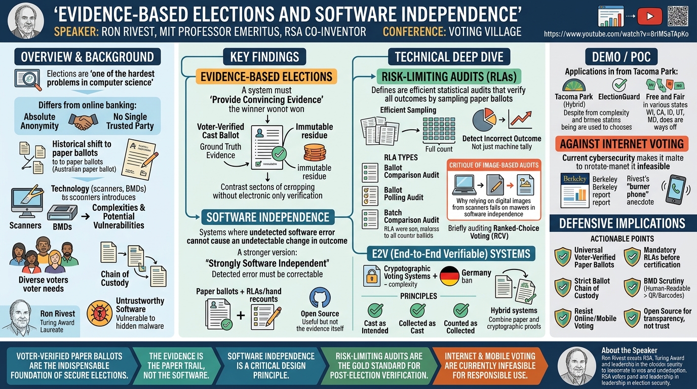 Visual summary for Evidence Based Elections and Software Independence by Ron Rivest