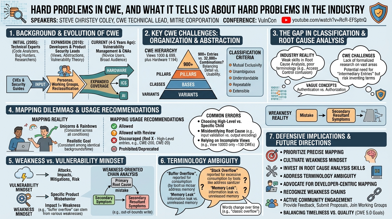 Visual summary for Hard Problems in CWE, and What it Tells us about Hard Problems in the Industry by Steve Christie Kohley