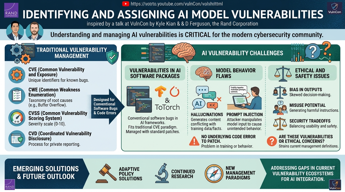 Visual summary for Identifying and Assigning AI Model Vulnerabilities by Kyle Kian, D Ferguson
