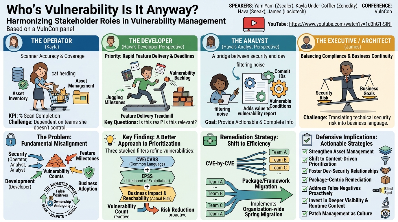 Visual summary for Who’s Vulnerability Is It Anyway? Harmonizing Stakeholder Roles in Vulnerability Management by Kayla