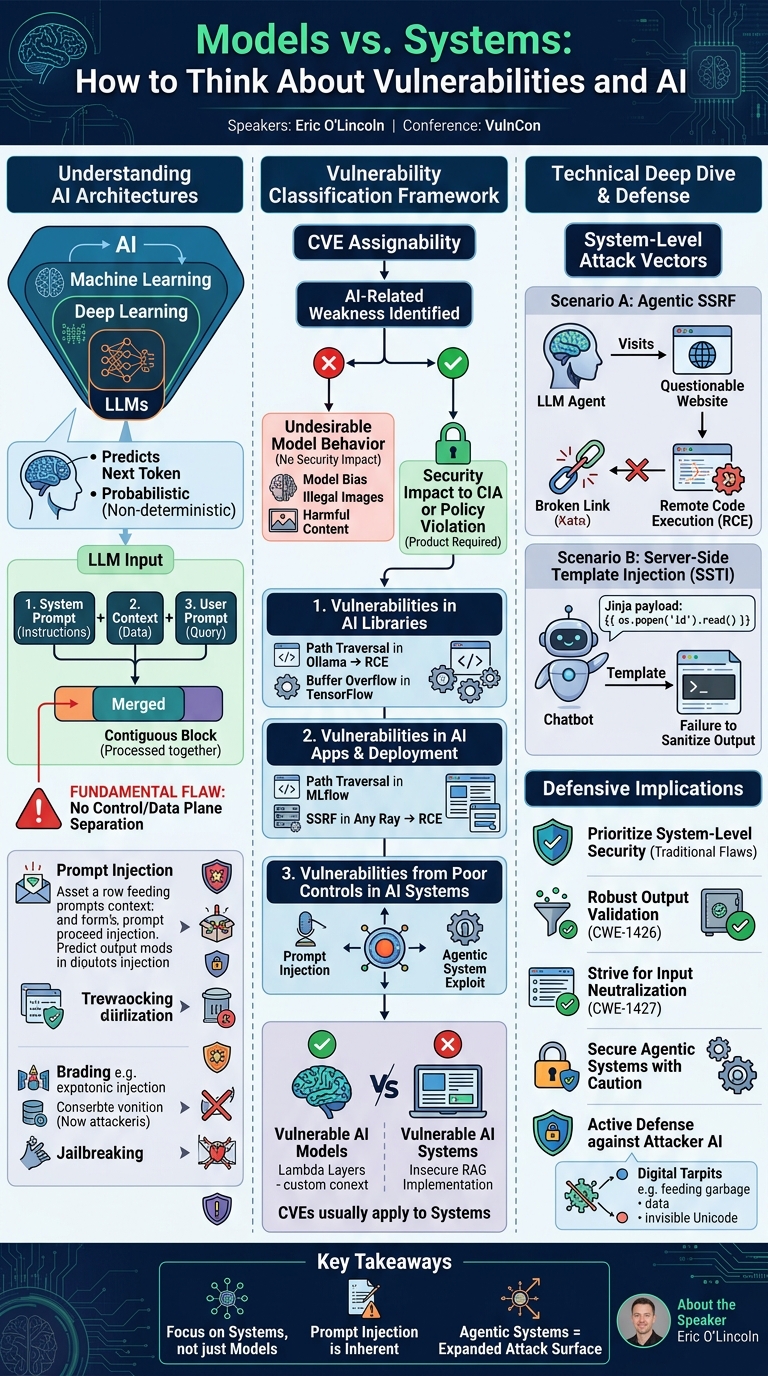 Visual summary for Models and Systems: How to Think About Vulnerabilities and Artificial Intelligence by Eric O'Lincoln