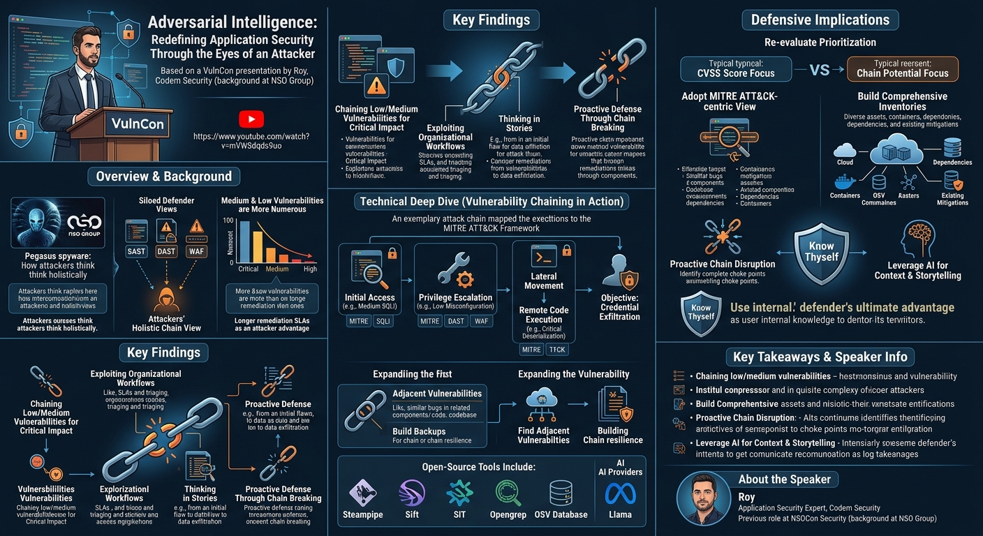 Visual summary for Adversarial Intelligence: Redefining Application Security Through the Eyes of an Attacker by Roy